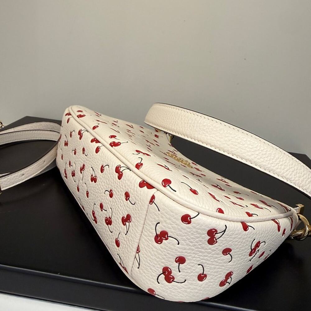 Coach Teri Shoulder Bag With Cherry Print CFG01 pebbled leather/Gold/Chalk Multi - Picture 5 of 7